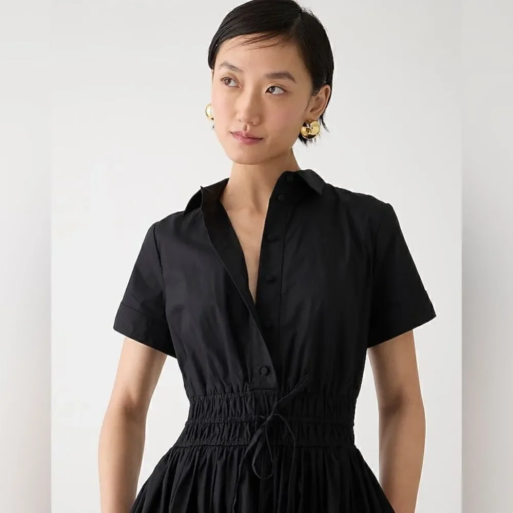 NWT J Crew Elena shirtdress in cotton poplin in black